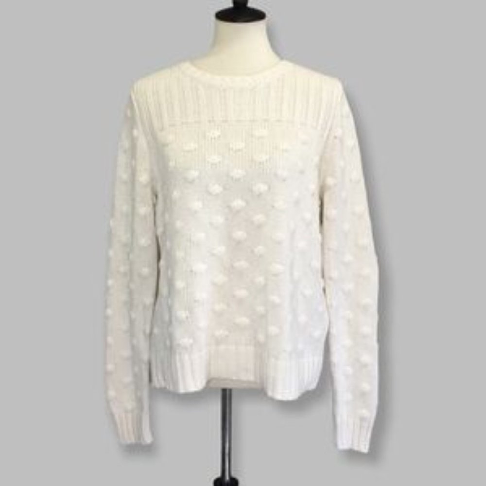 Vince Camuto Women's White Popcorn Stitch Textured Sweater Sz Large